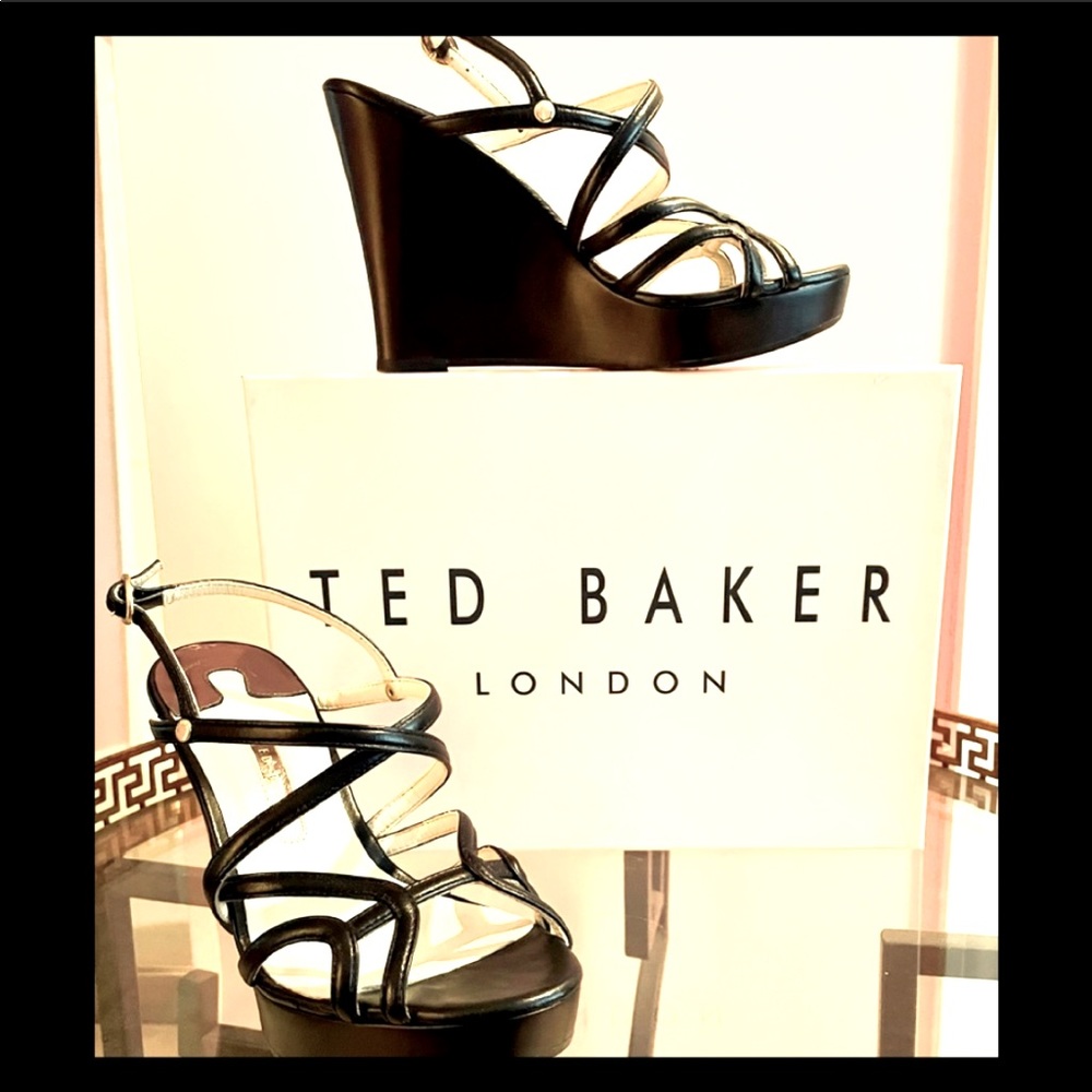 Ted Baker “Sakis” black leather wedge sandal